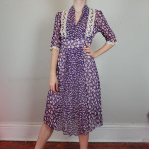 Anna Sui Purple Cherry Print Sheer Dress